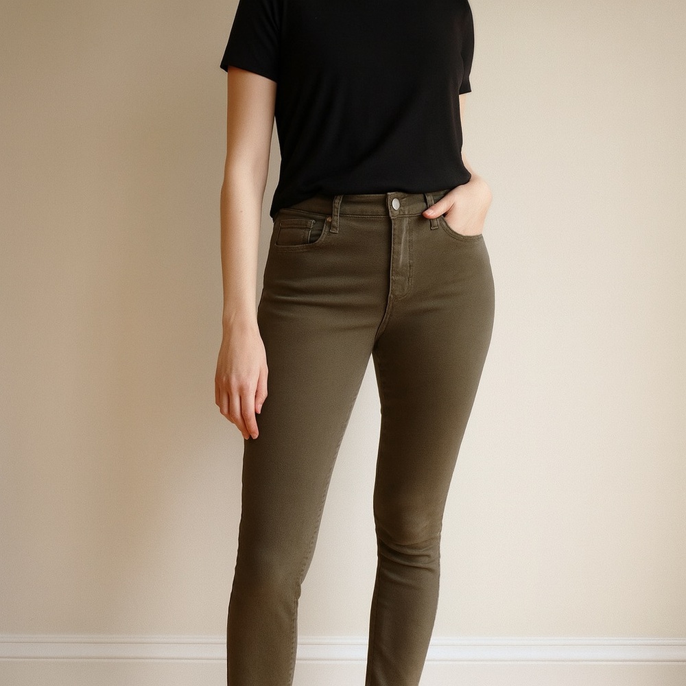 Eileen Fisher High Rise Army Green Skinny Jeans Size 6